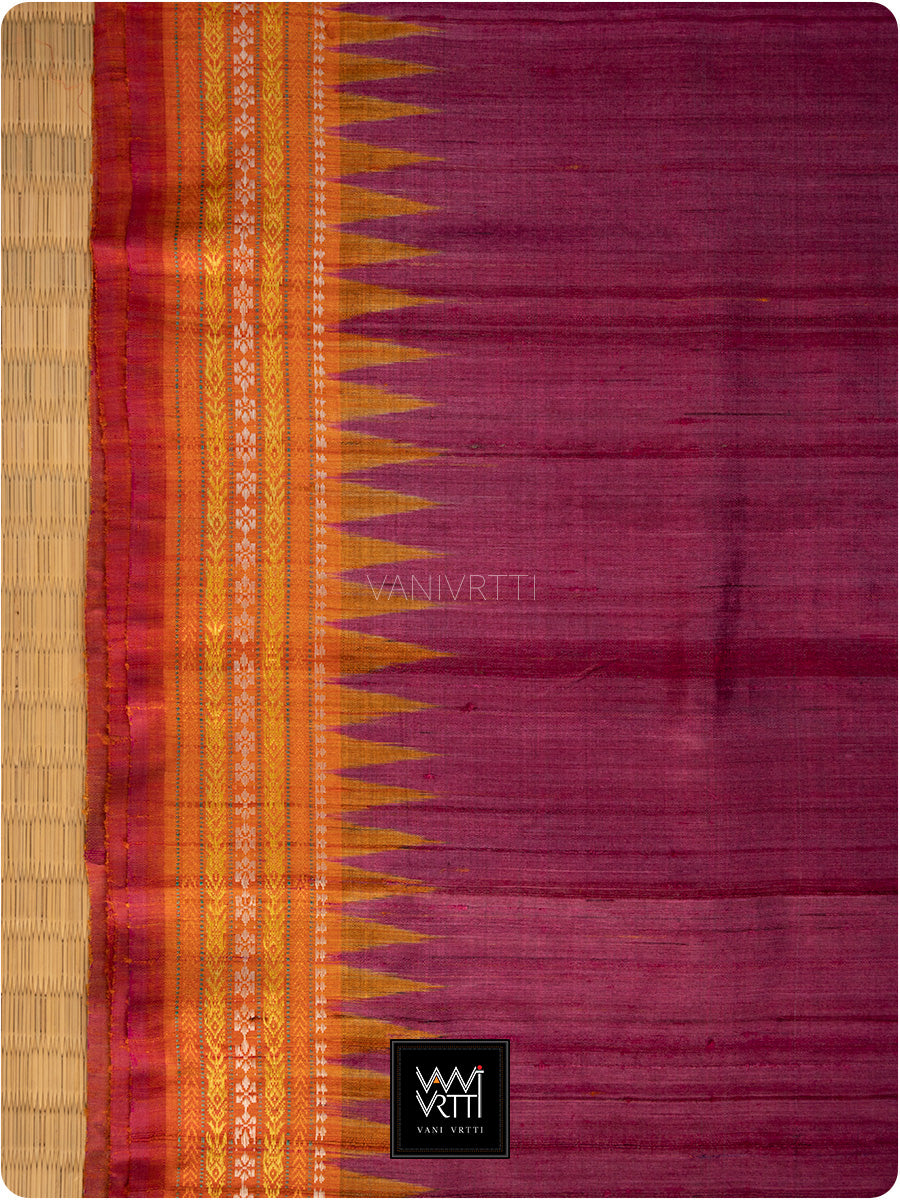 Burgundy Pink Purple Orange Ganga Jamuna Ananta Handspun Tussar Silk Saree