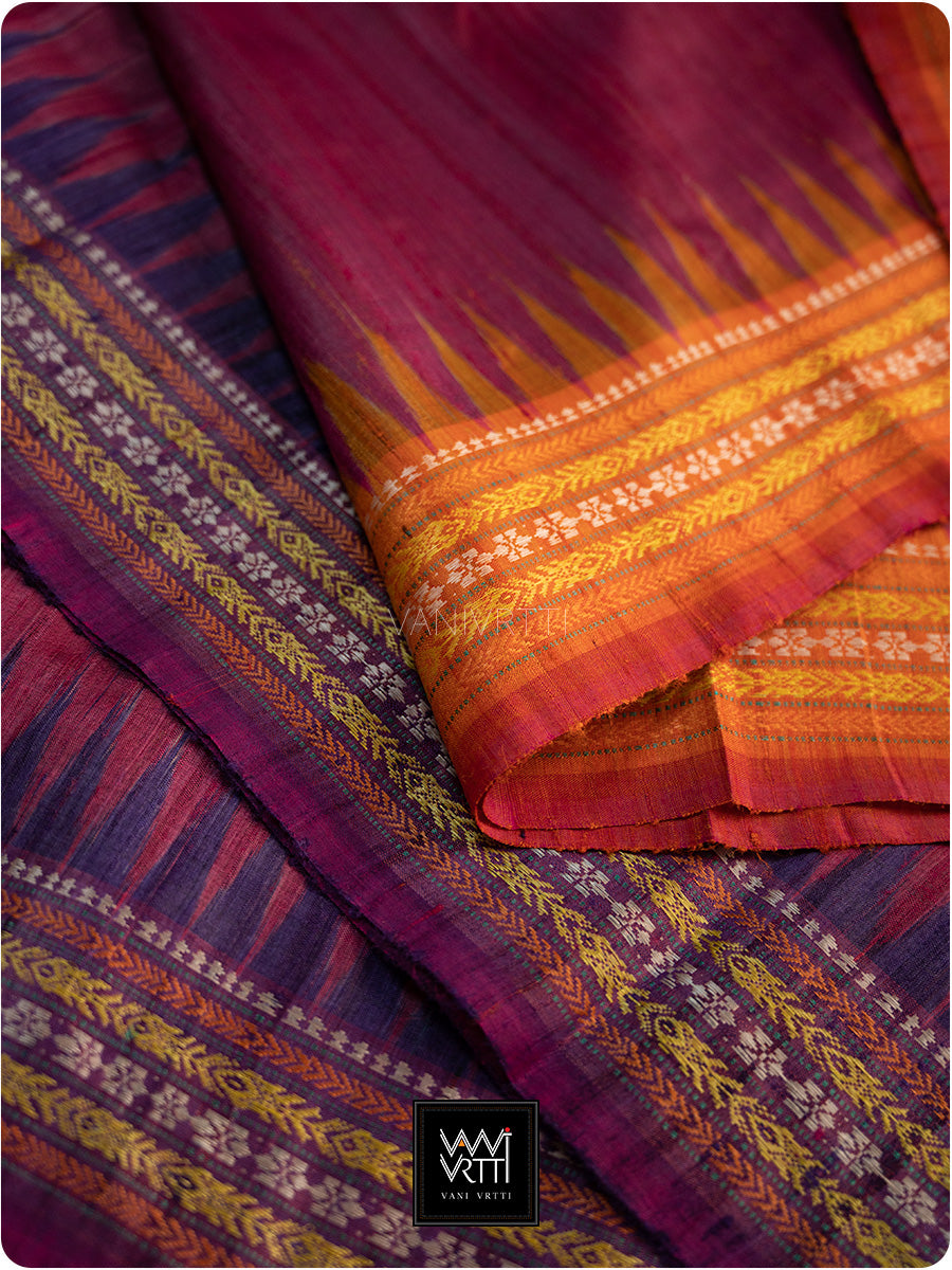 Burgundy Pink Purple Orange Ganga Jamuna Ananta Handspun Tussar Silk Saree
