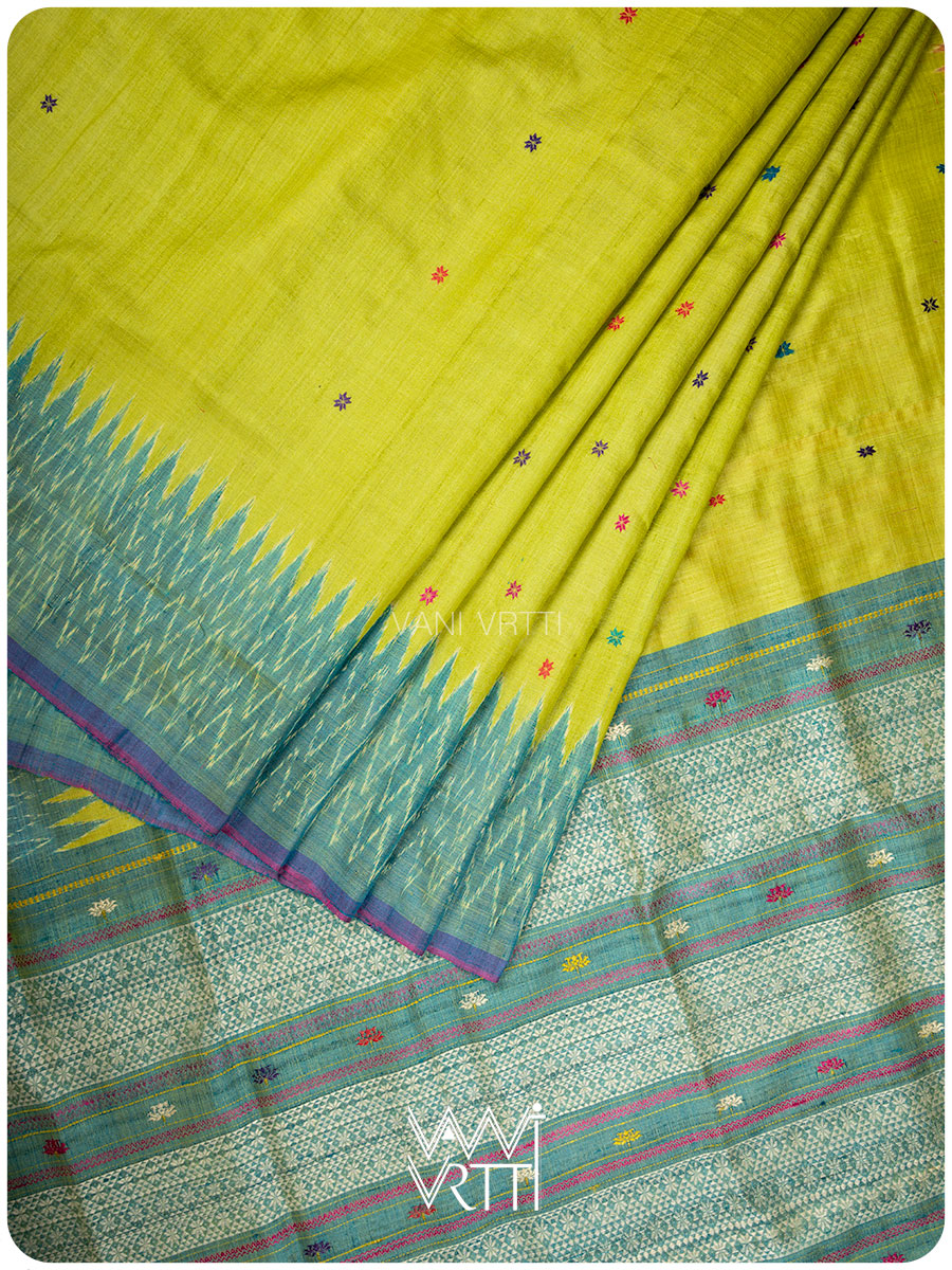 Banana Leaf Green Anjana Handspun Tussar Silk Saree