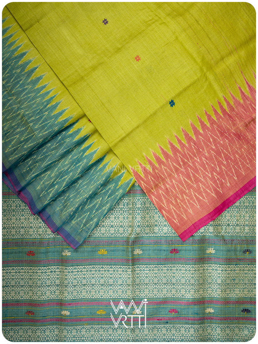 Banana Leaf Green Anjana Handspun Tussar Silk Saree