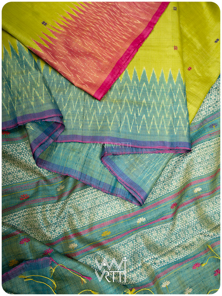 Banana Leaf Green Anjana Handspun Tussar Silk Saree