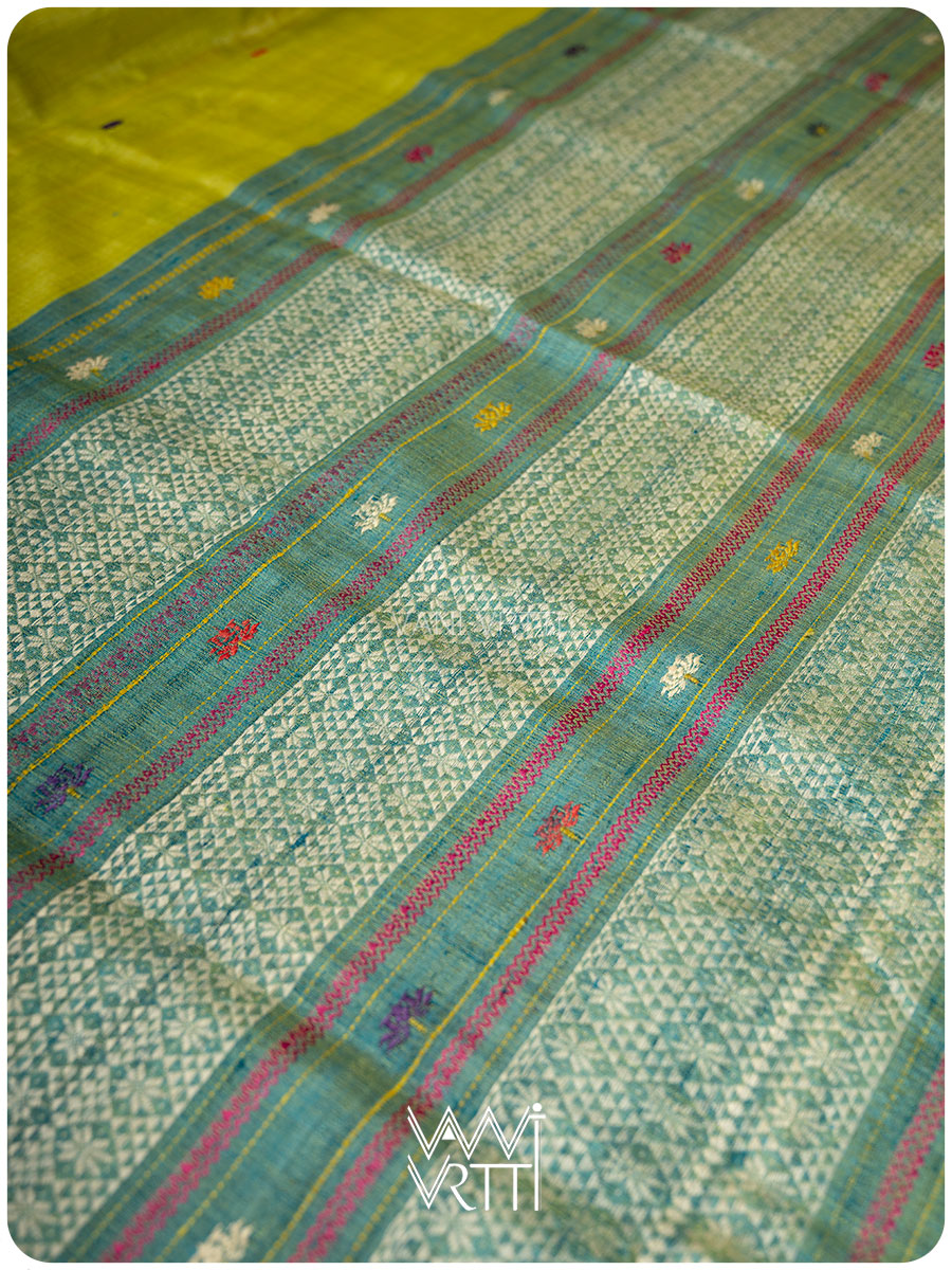 Banana Leaf Green Anjana Handspun Tussar Silk Saree