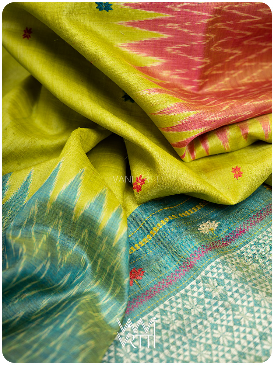 Banana Leaf Green Anjana Handspun Tussar Silk Saree