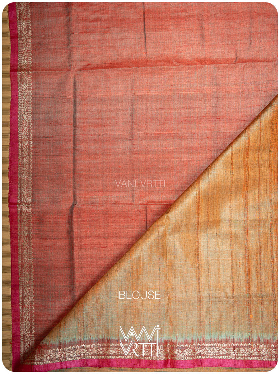 Rust Orange Madhumalati Handspun Tussar Silk Saree