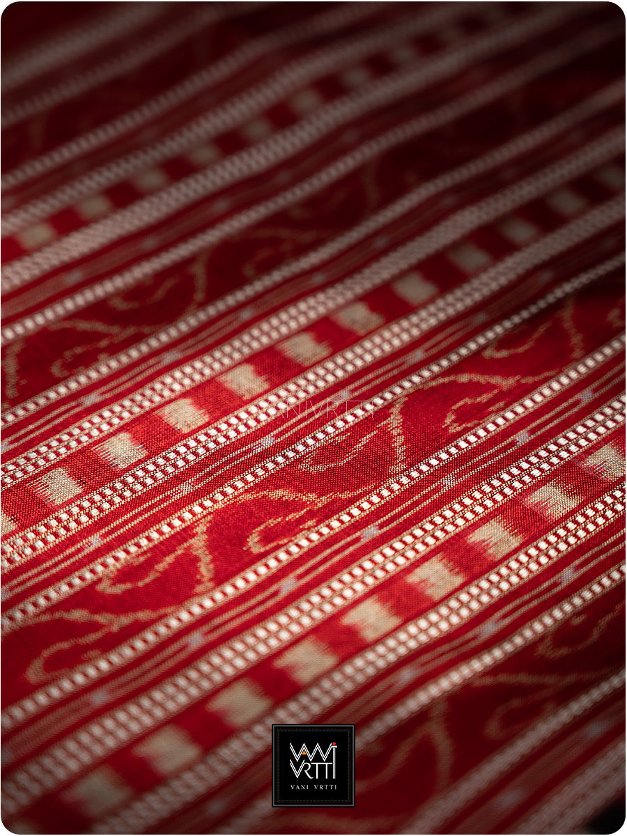 Black Red Saktapar Bandha Double Ikat Master Weave Sambalpuri Mulberry Silk Saree