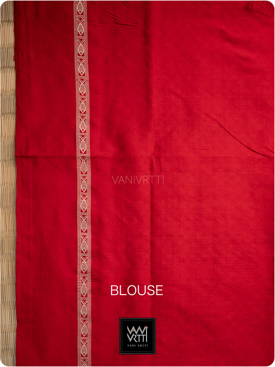 Black Red Saktapar Bandha Double Ikat Master Weave Sambalpuri Mulberry Silk Saree