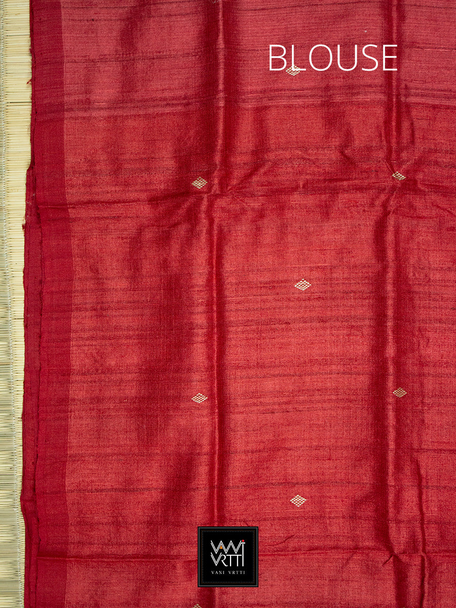 Off White Purple Red Nadi Handspun Tussar Silk Saree