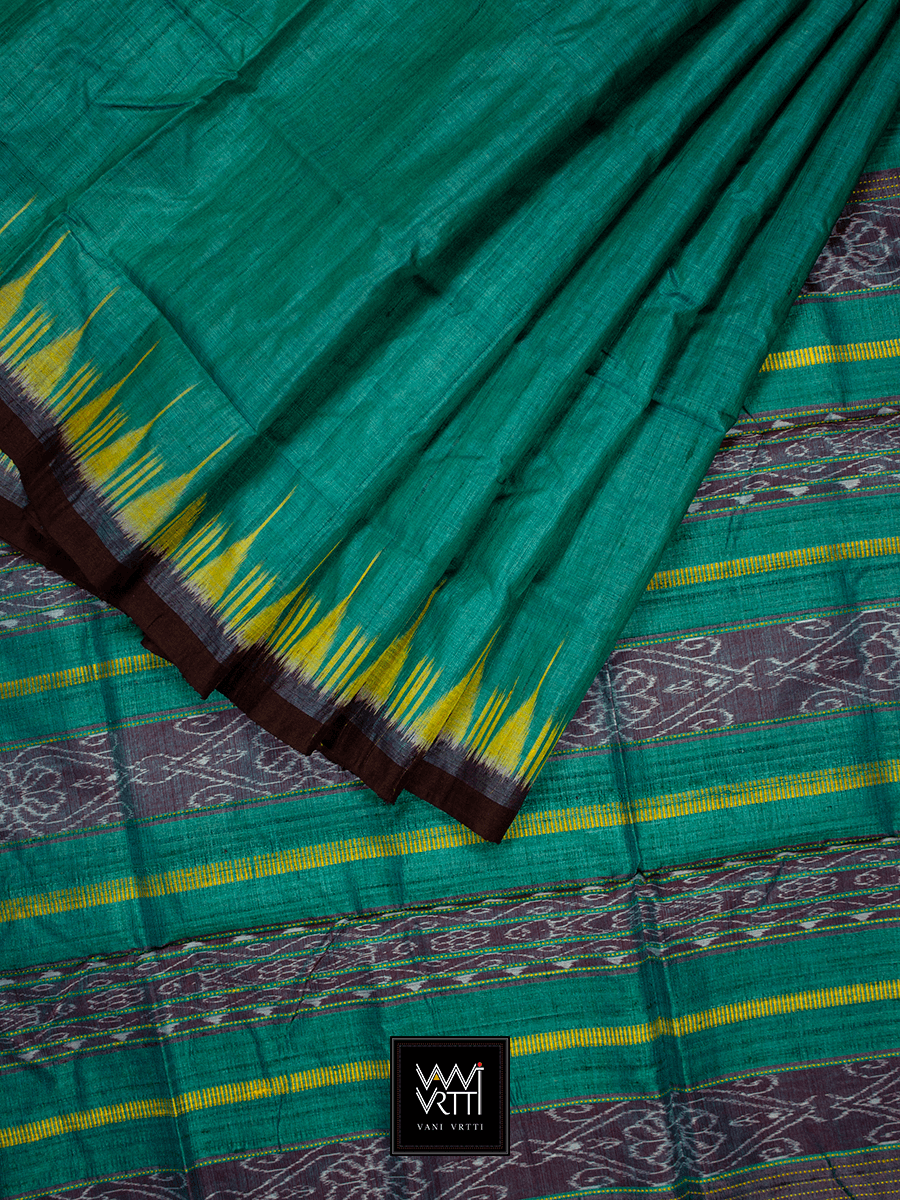Teal Green Nadi Khadi Tussar Silk Saree