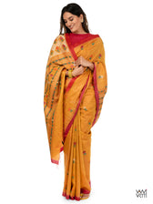 Mustard Yellow Pink Red Ganga Jamuna Marigold Wild Garden Master Weave Exclusive Handspun Tussar Silk Saree