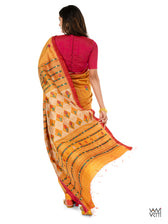 Mustard Yellow Pink Red Ganga Jamuna Marigold Wild Garden Master Weave Exclusive Handspun Tussar Silk Saree