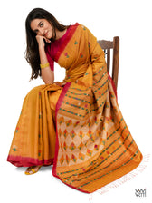 Mustard Yellow Pink Red Ganga Jamuna Marigold Wild Garden Master Weave Exclusive Handspun Tussar Silk Saree
