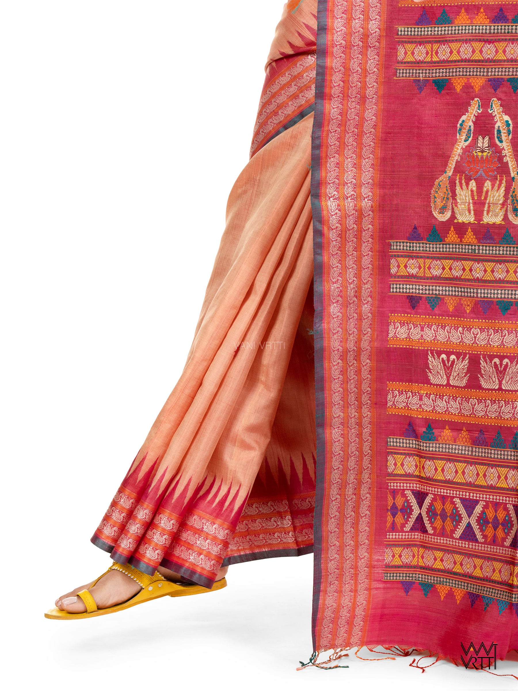 Pastel Orange Veena Pani Lata Master Weave Exclusive Handspun Tussar Silk Saree