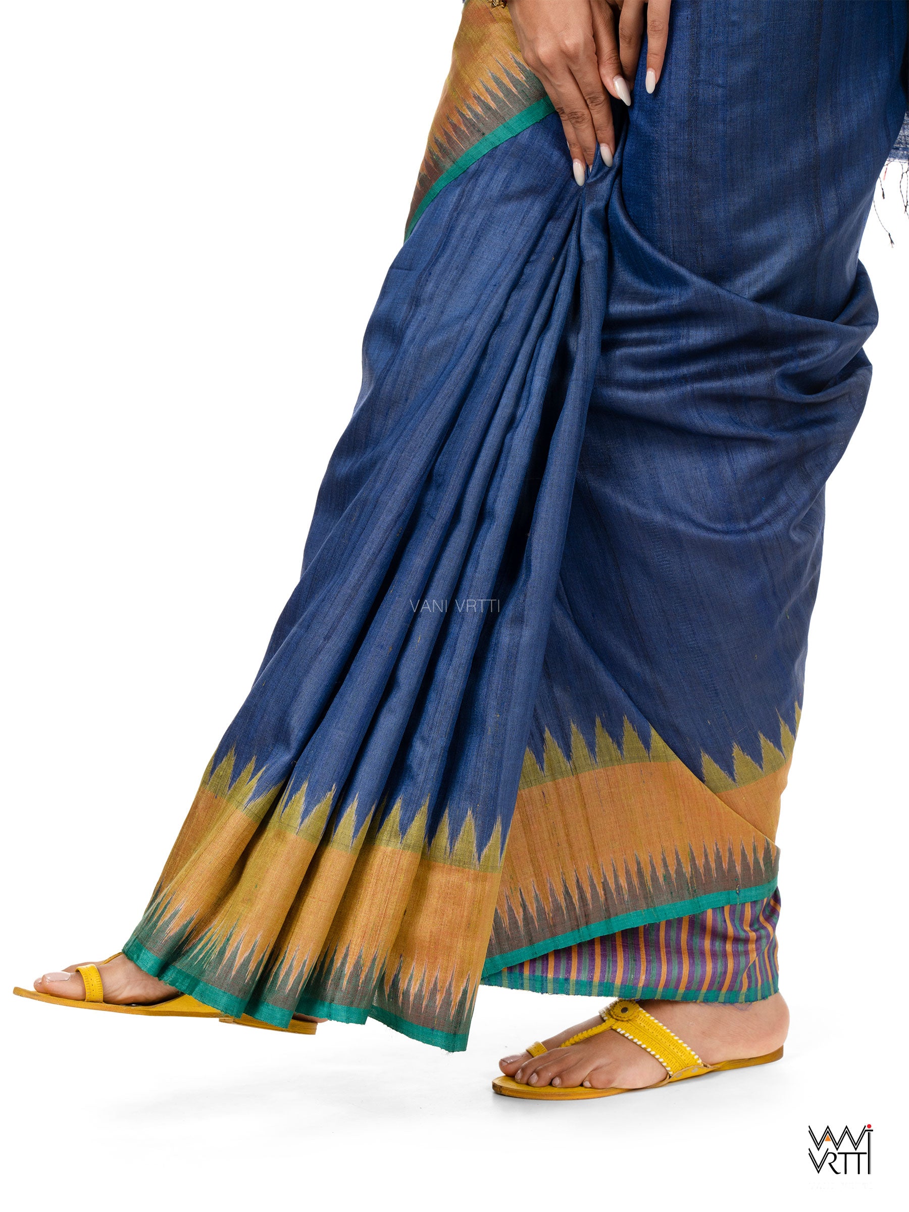 Midnight Blue Sangam Bristi Handspun Tussar Silk Saree