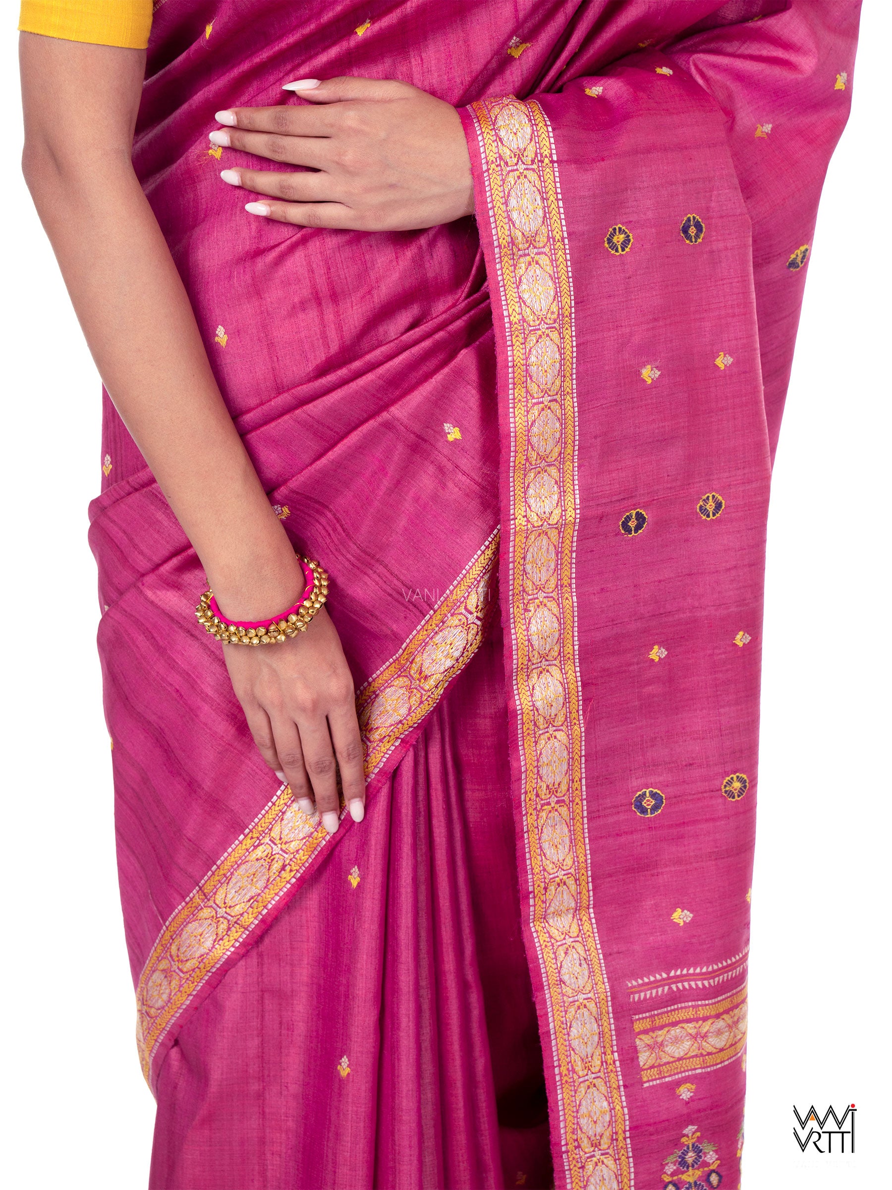 Pink Brahma Kamal Master Weave Exclusive Handspun Tussar Silk Saree