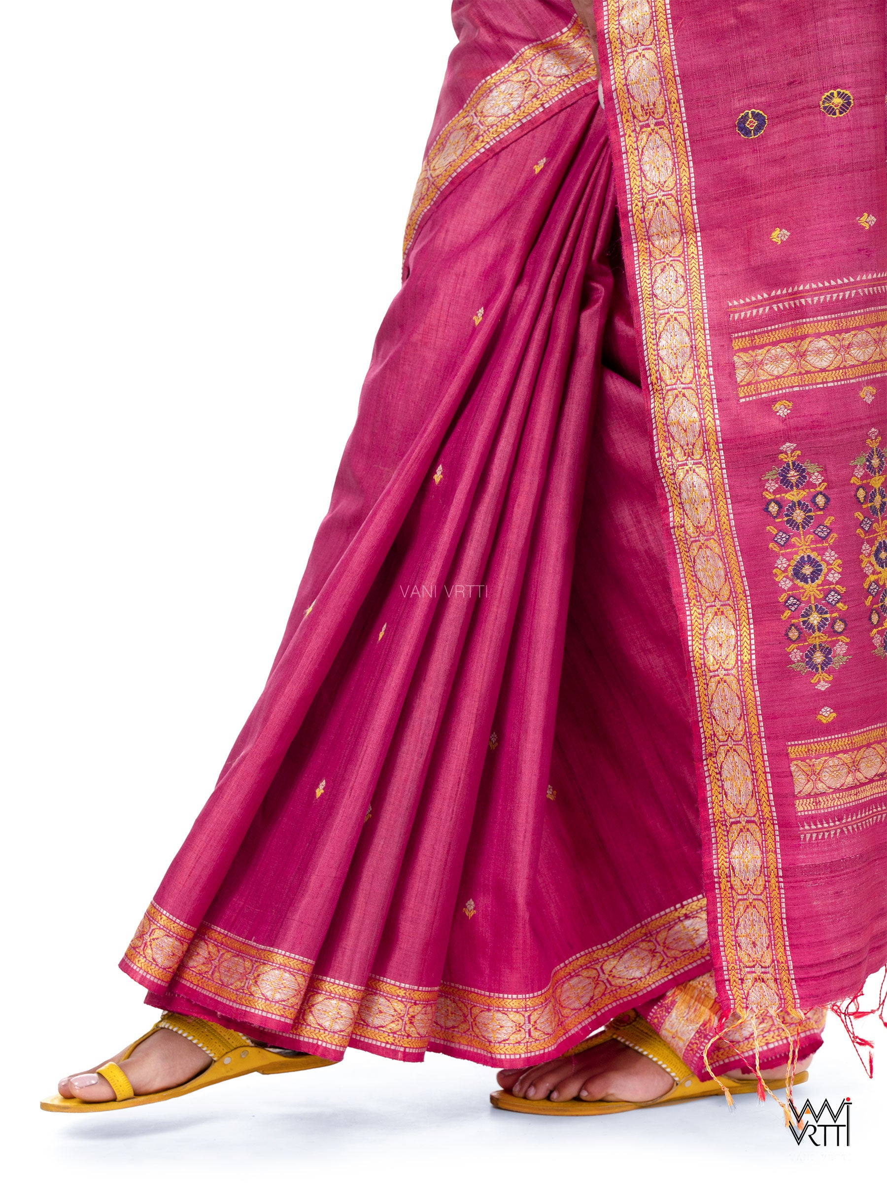 Pink Brahma Kamal Master Weave Exclusive Handspun Tussar Silk Saree