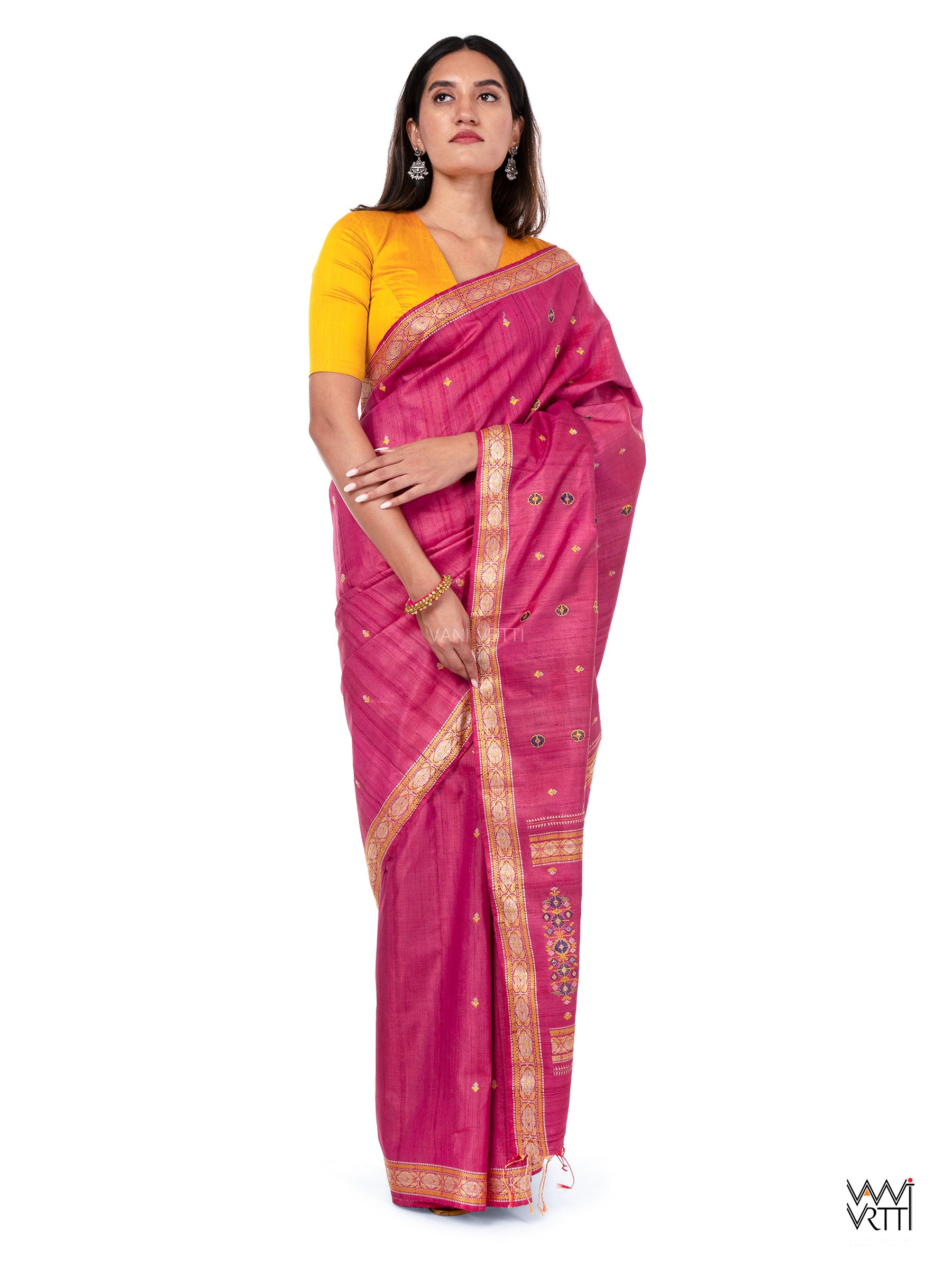 Pink Brahma Kamal Master Weave Exclusive Handspun Tussar Silk Saree