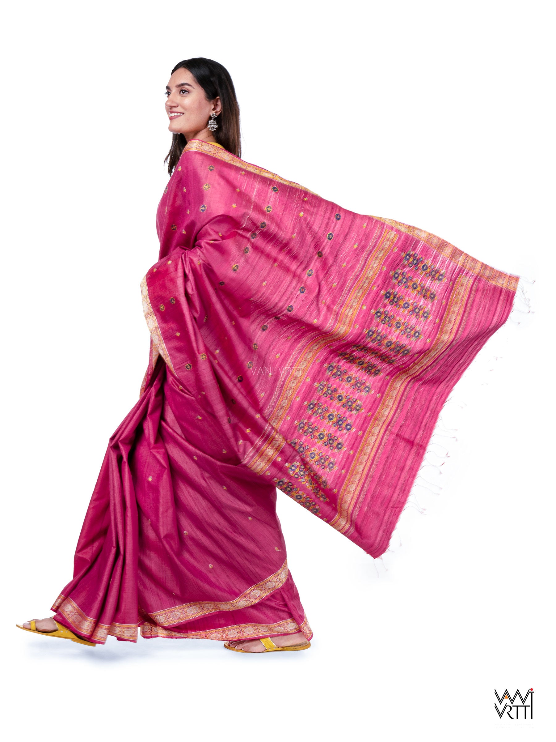 Pink Brahma Kamal Master Weave Exclusive Handspun Tussar Silk Saree