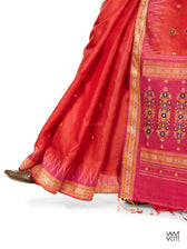 Tomato Red Pink Brahma Kamal Master Weave Exclusive Handspun Tussar Silk Saree