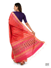Tomato Red Pink Brahma Kamal Master Weave Exclusive Handspun Tussar Silk Saree