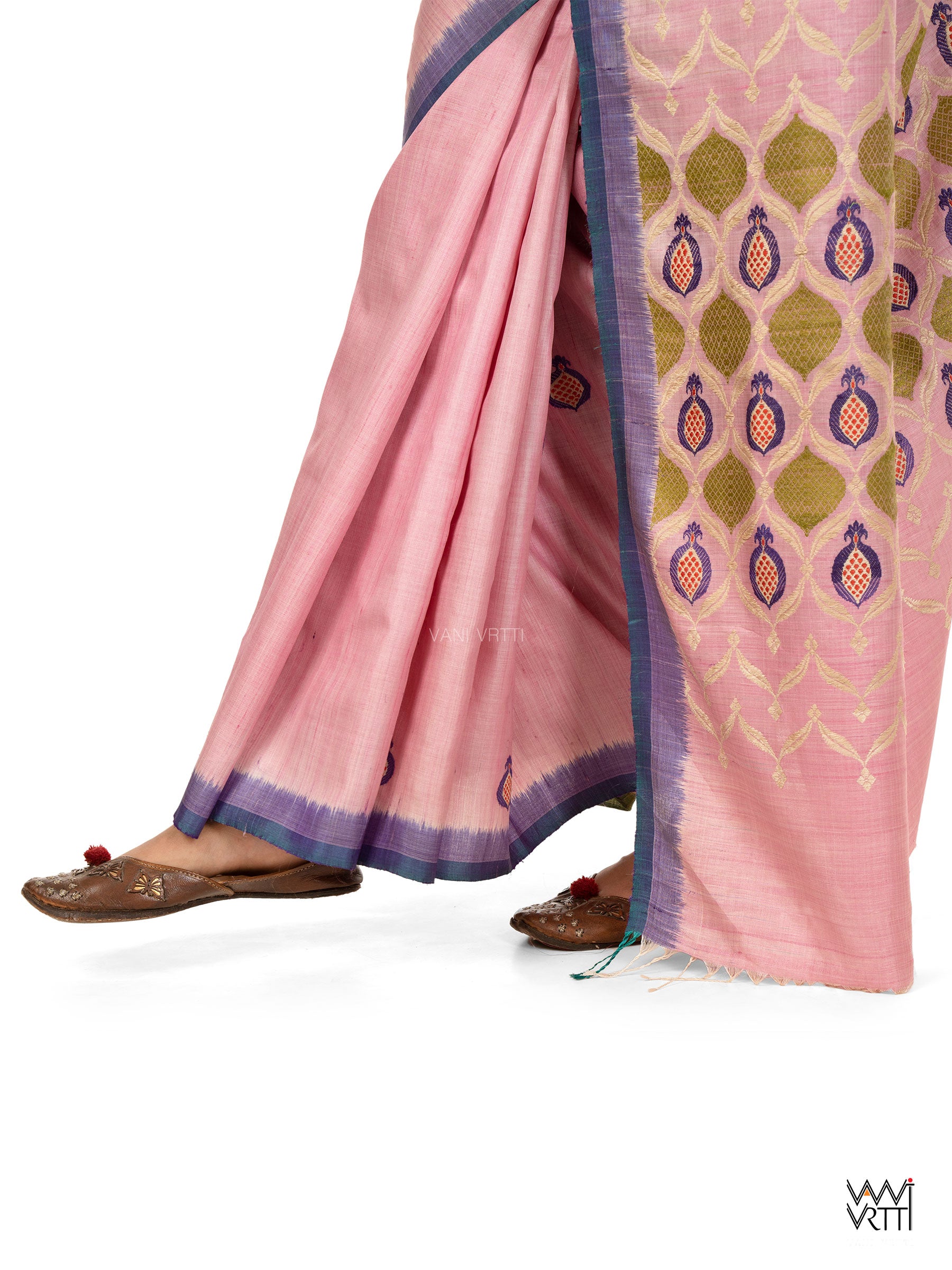 Baby Pink Pomegranate Jaal Exclusive Handspun Tussar Silk Saree