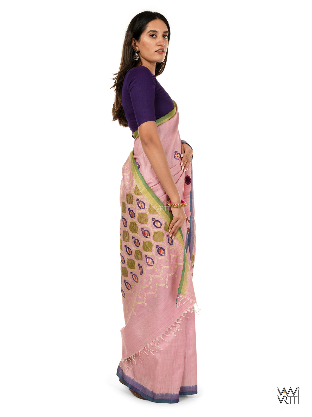 Baby Pink Pomegranate Jaal Handspun Tussar Silk Saree
