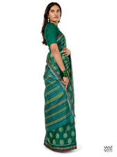 Emerald Green Peepal Ikat Handspun Tussar Silk Sari