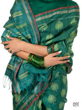 Emerald Green Peepal Ikat Handspun Tussar Silk Sari