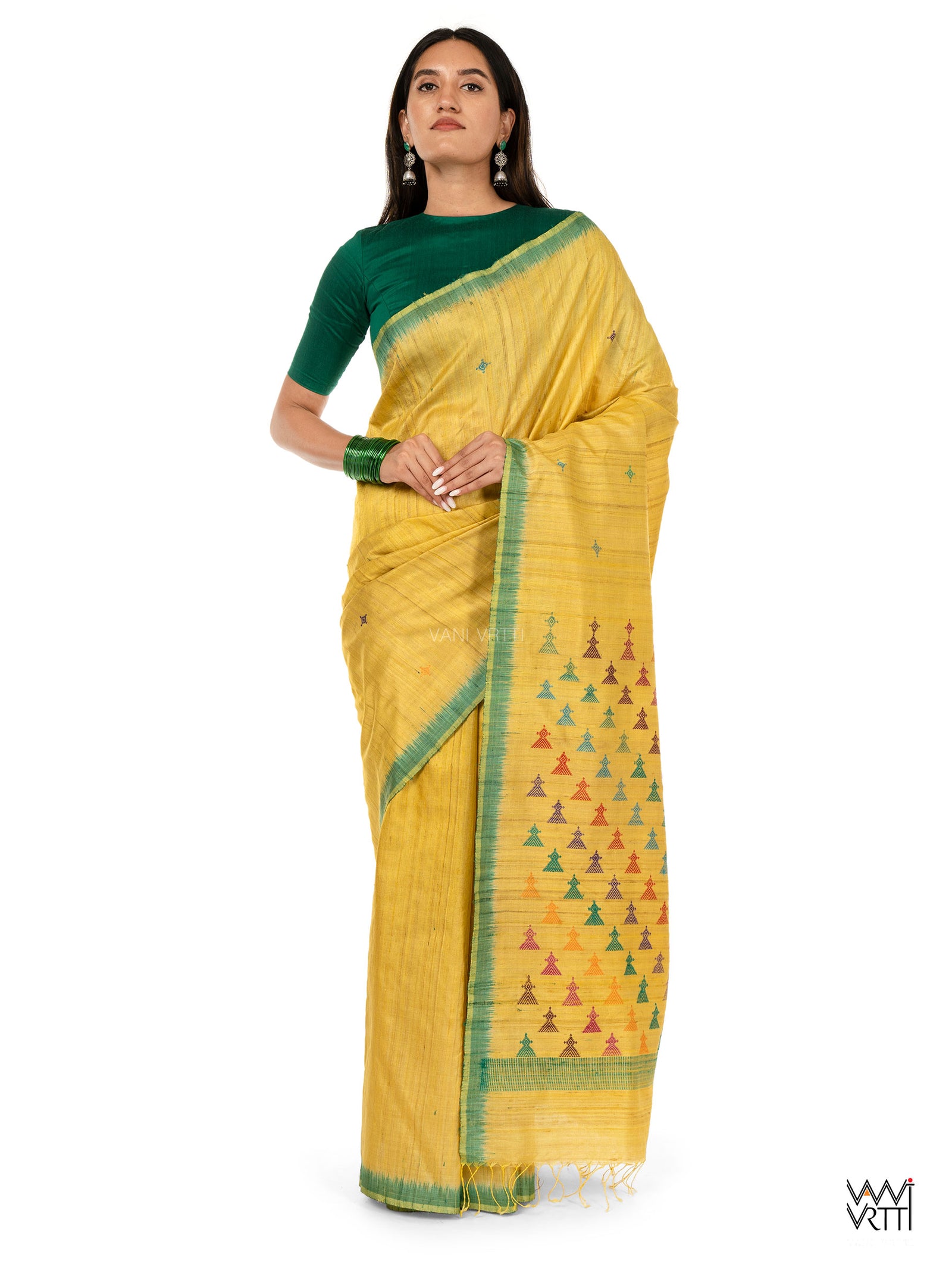 Banana Yellow Deomali Kondha Handspun Tussar Silk Sari