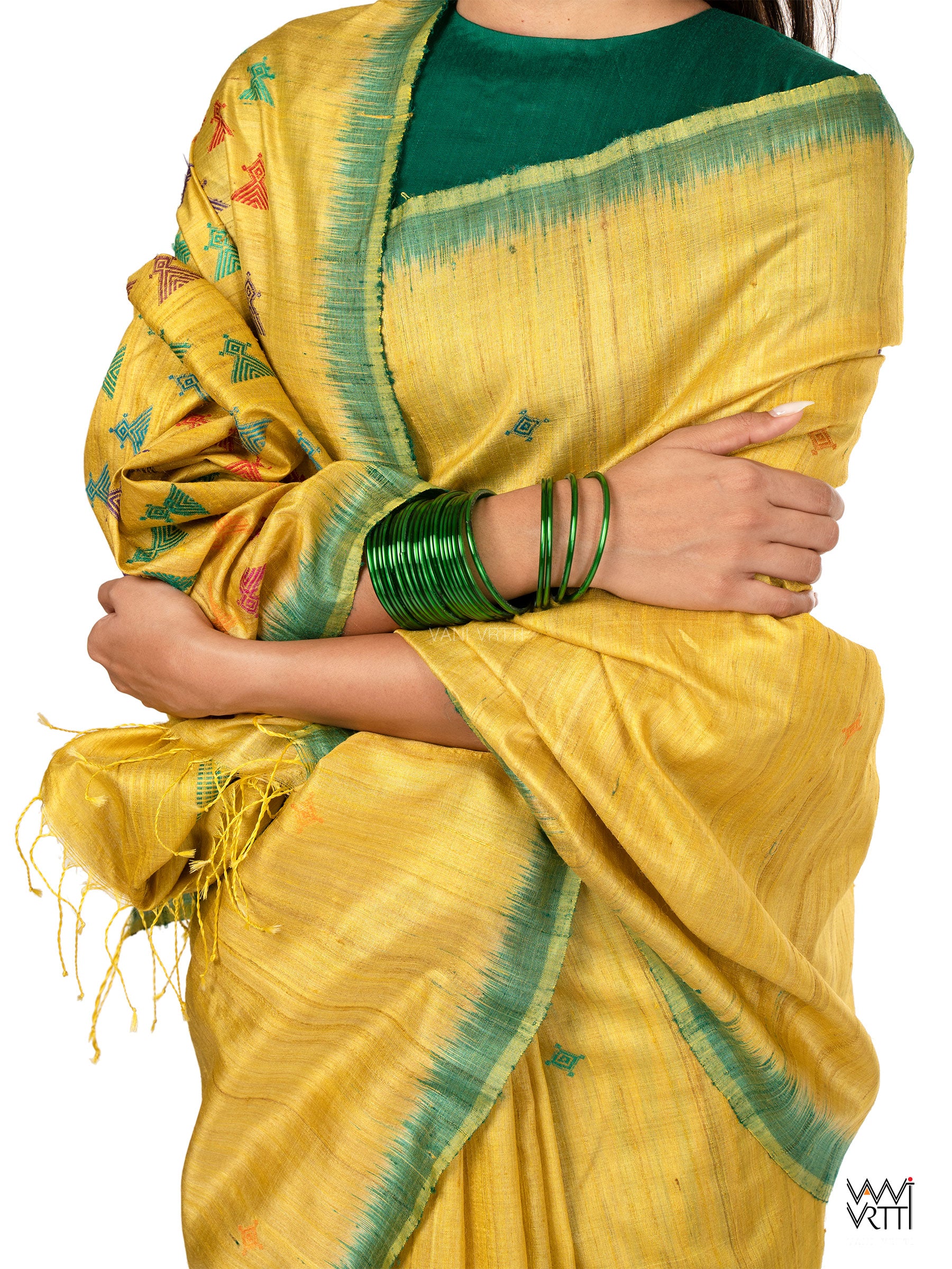 Banana Yellow Deomali Kondha Handspun Tussar Silk Sari