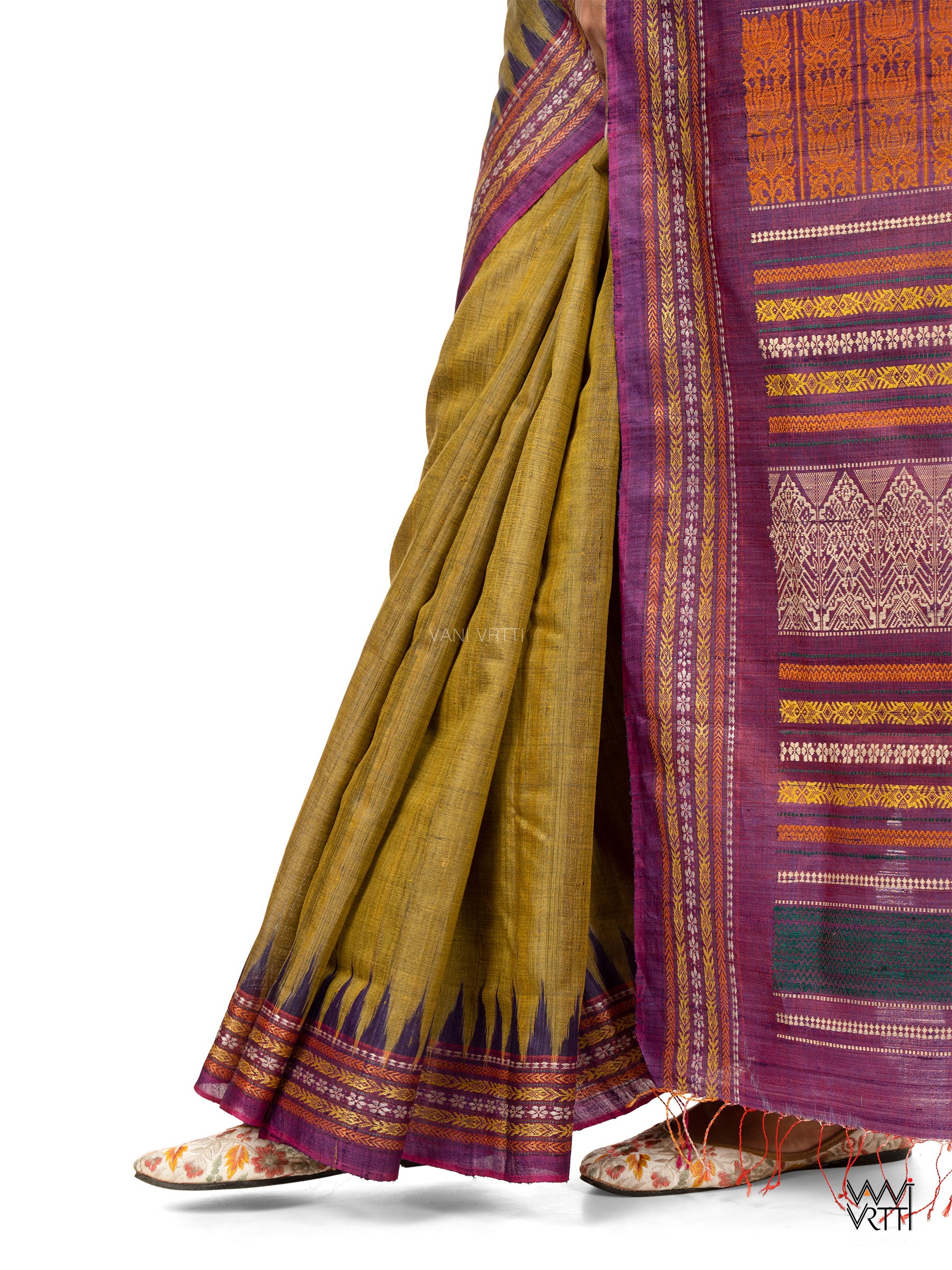 Green Gold Violet Ananta Handspun Tussar Silk Saree