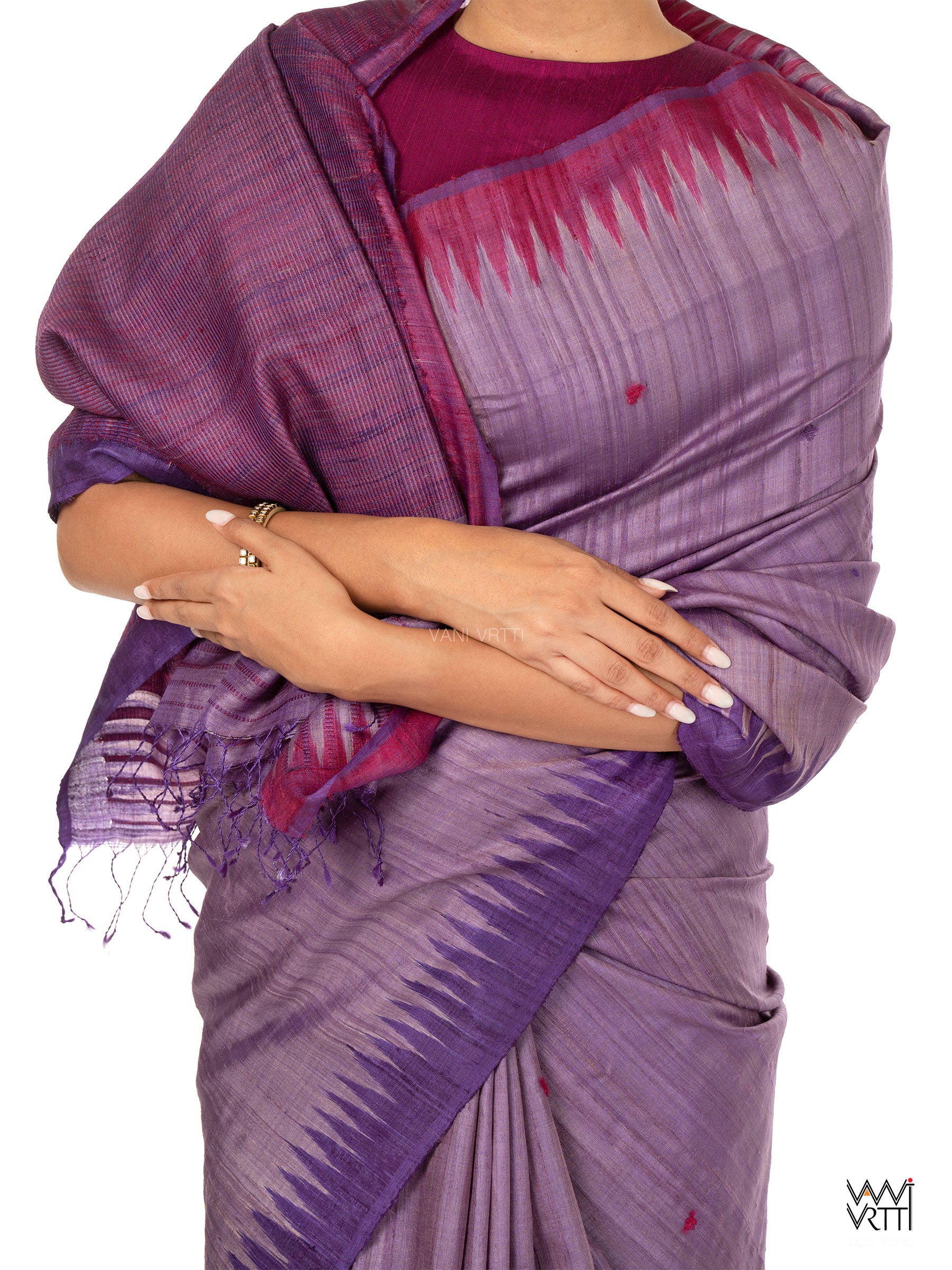 Deep Lilac Magenta Bristi Handspun Tussar Silk Saree