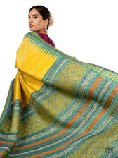 Banana Yellow Firozi Parijat Handspun Tussar Silk Saree