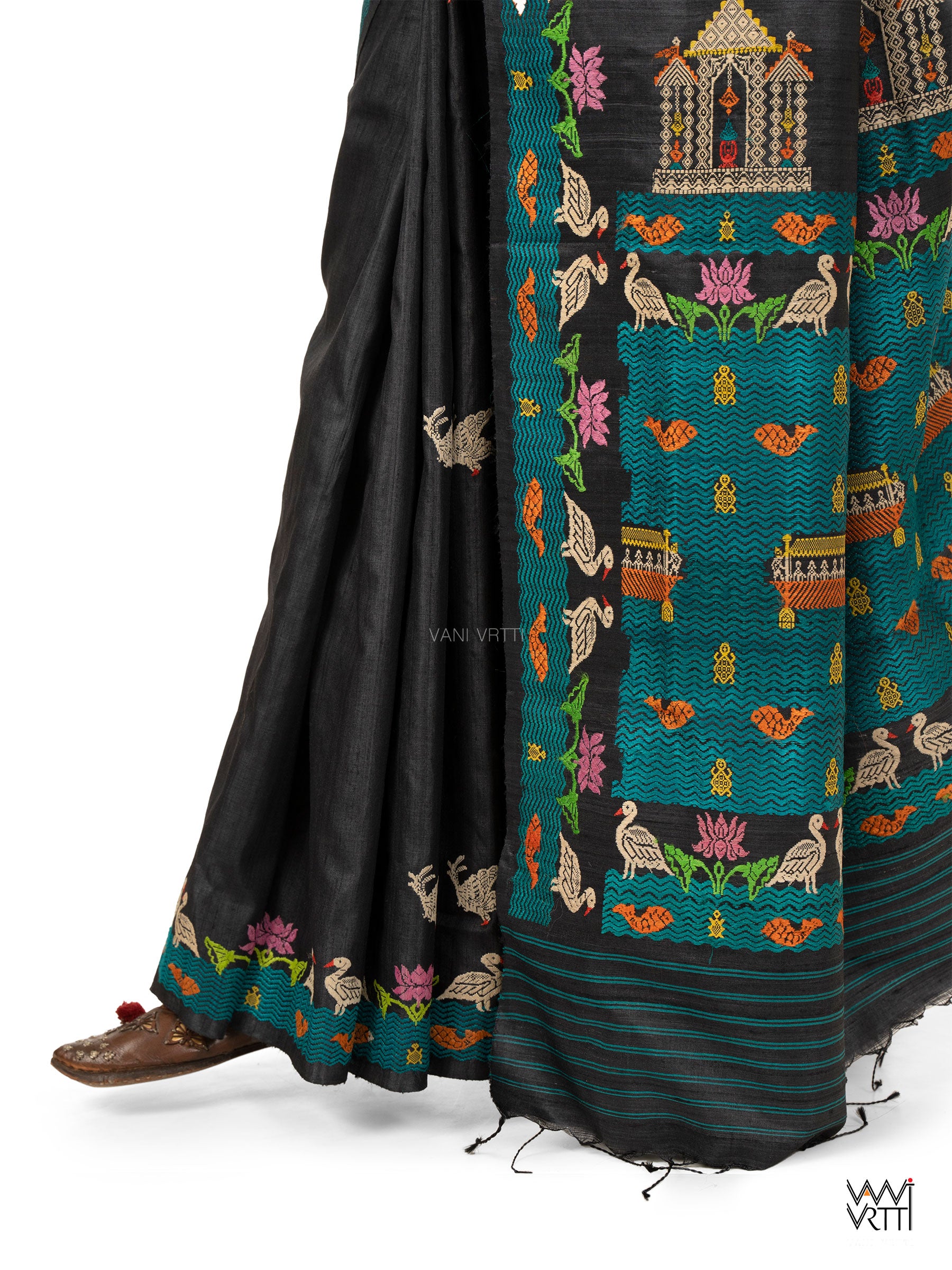 Slate Black Chilika Master Weave Exclusive Handspun Tussar Silk Saree