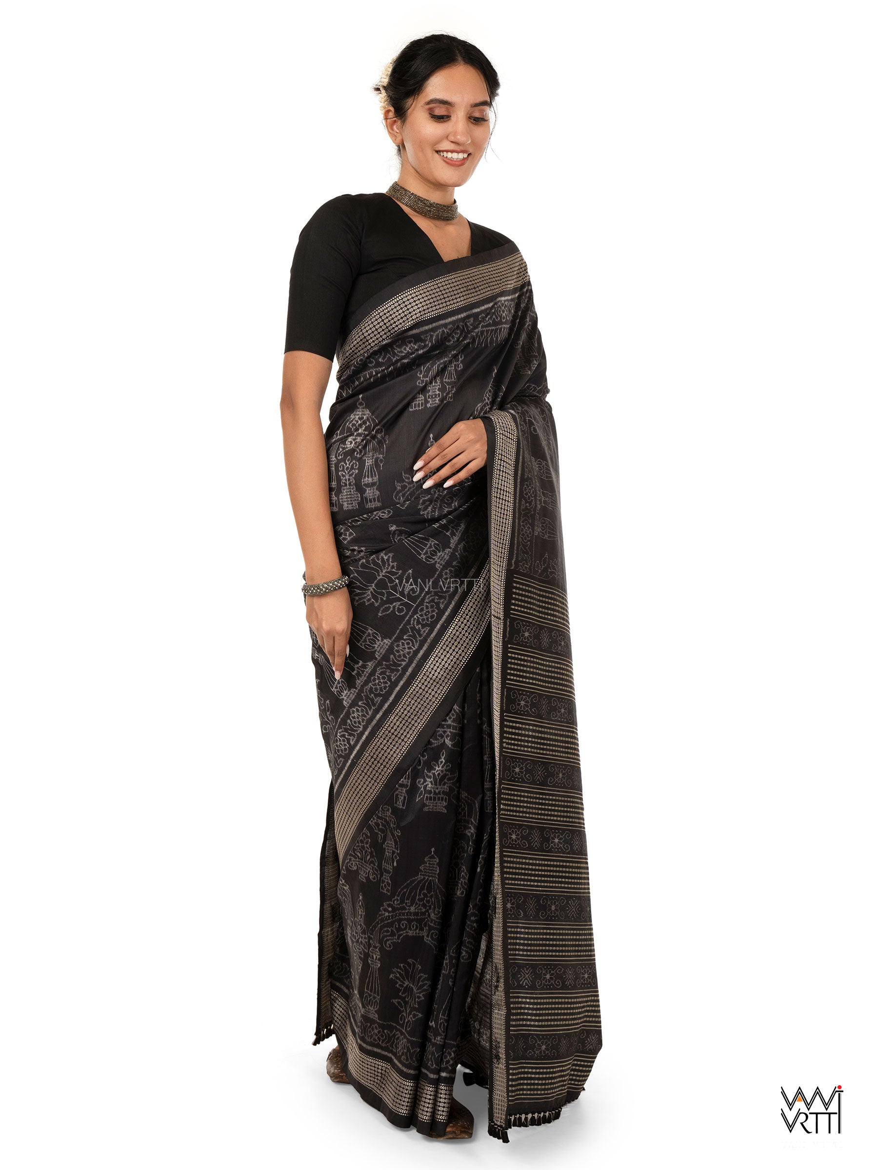 Tulsi Chauda Iron Rust Natural Dyed Mulberry Silk Ikat Saree