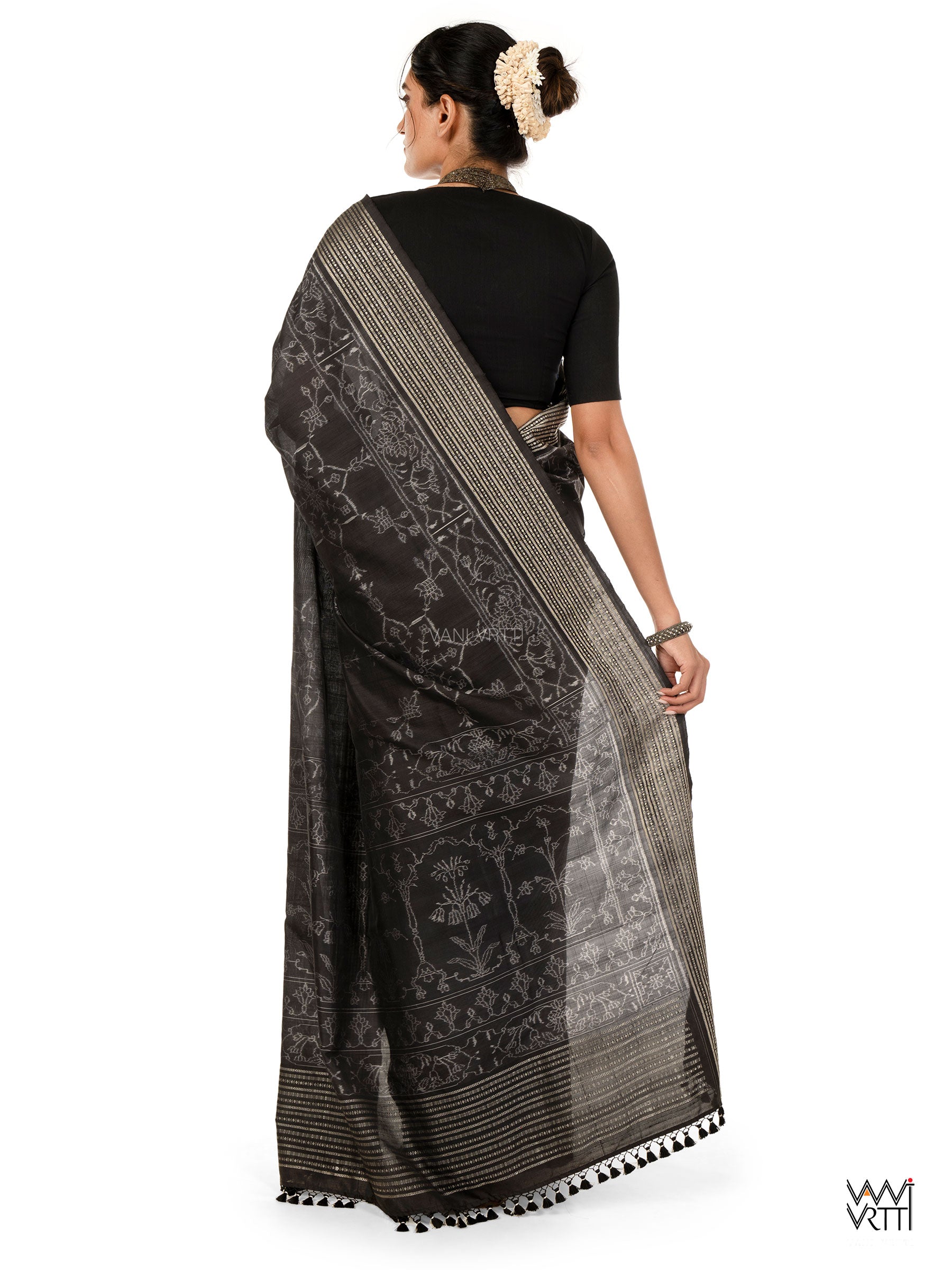 Inlay Design Iron Rust Natural Dyed Mulberry Silk Ikat Saree