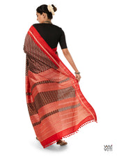 Black Red Saktapar Bandha Double Ikat Master Weave Sambalpuri Mulberry Silk Saree