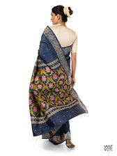 Midnight Blue Lotus Parrot Jaal Designer Exclusive Handspun Handwoven Tussar Silk Saree