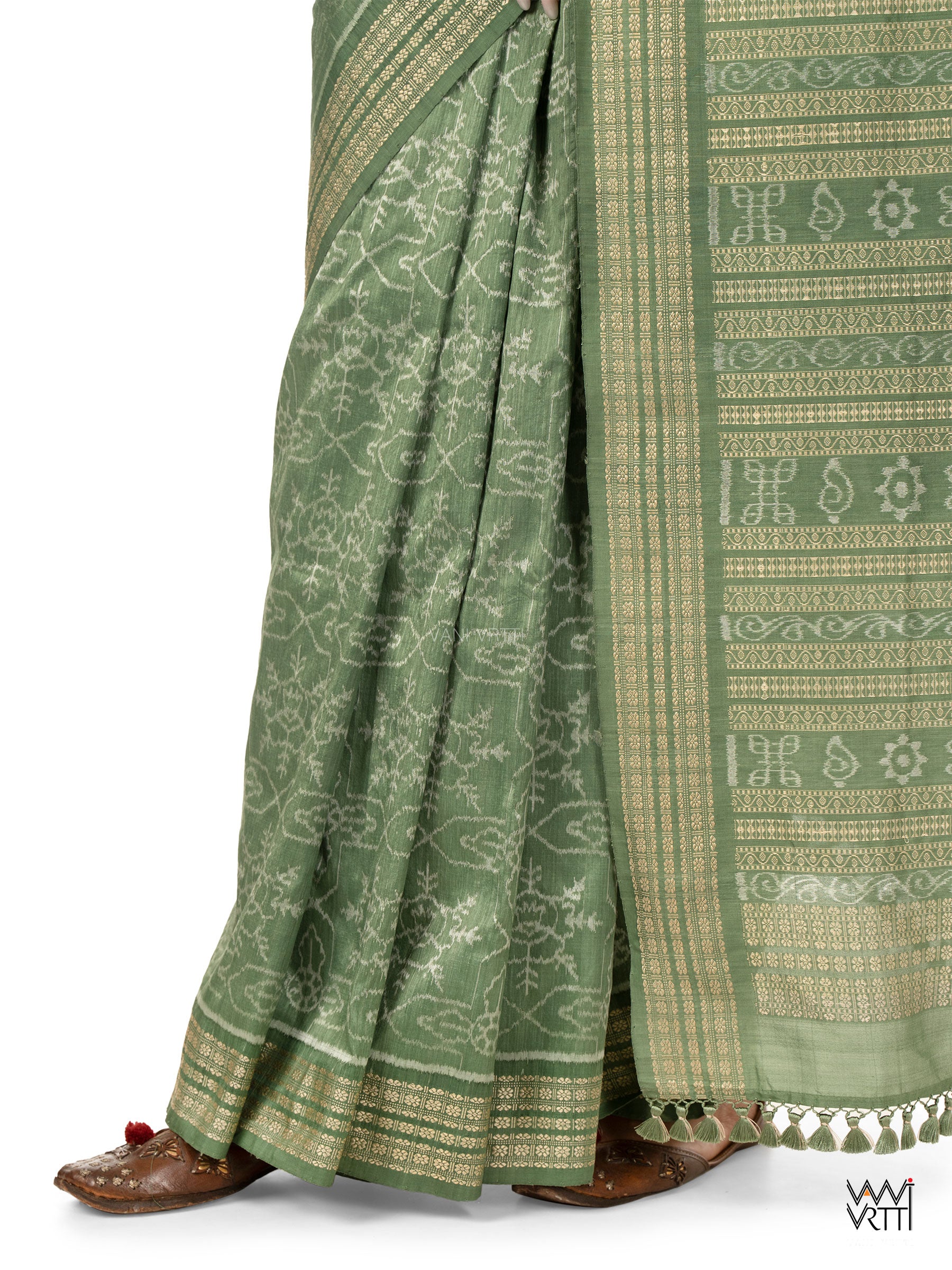 Rose Jaal Mulberry Leaf Natural Dyed Mulberry Silk Ikat Saree