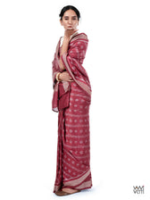 Burgundy Pink Mehendi Bail Phool Prakritik Lac Natural Dyed Mulberry Silk Ikat Saree