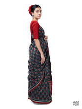 Black Laal Jaba Mulberry Silk Ikat Sari