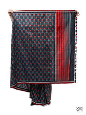 Black Laal Jaba Mulberry Silk Ikat Sari