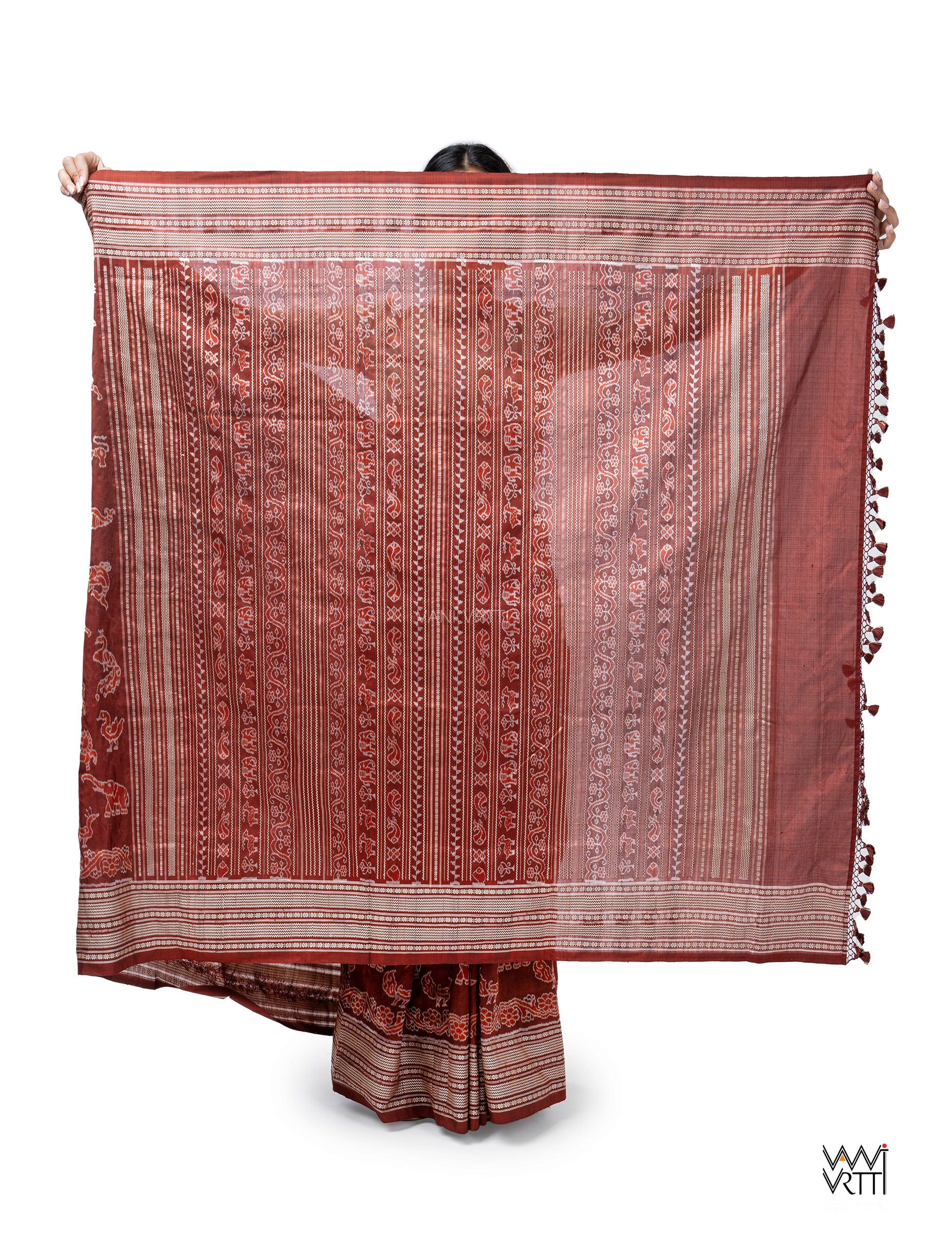 Madder Red Vanya Jeevan Prakritik Natural Dyed Mulberry Silk Ikat Saree