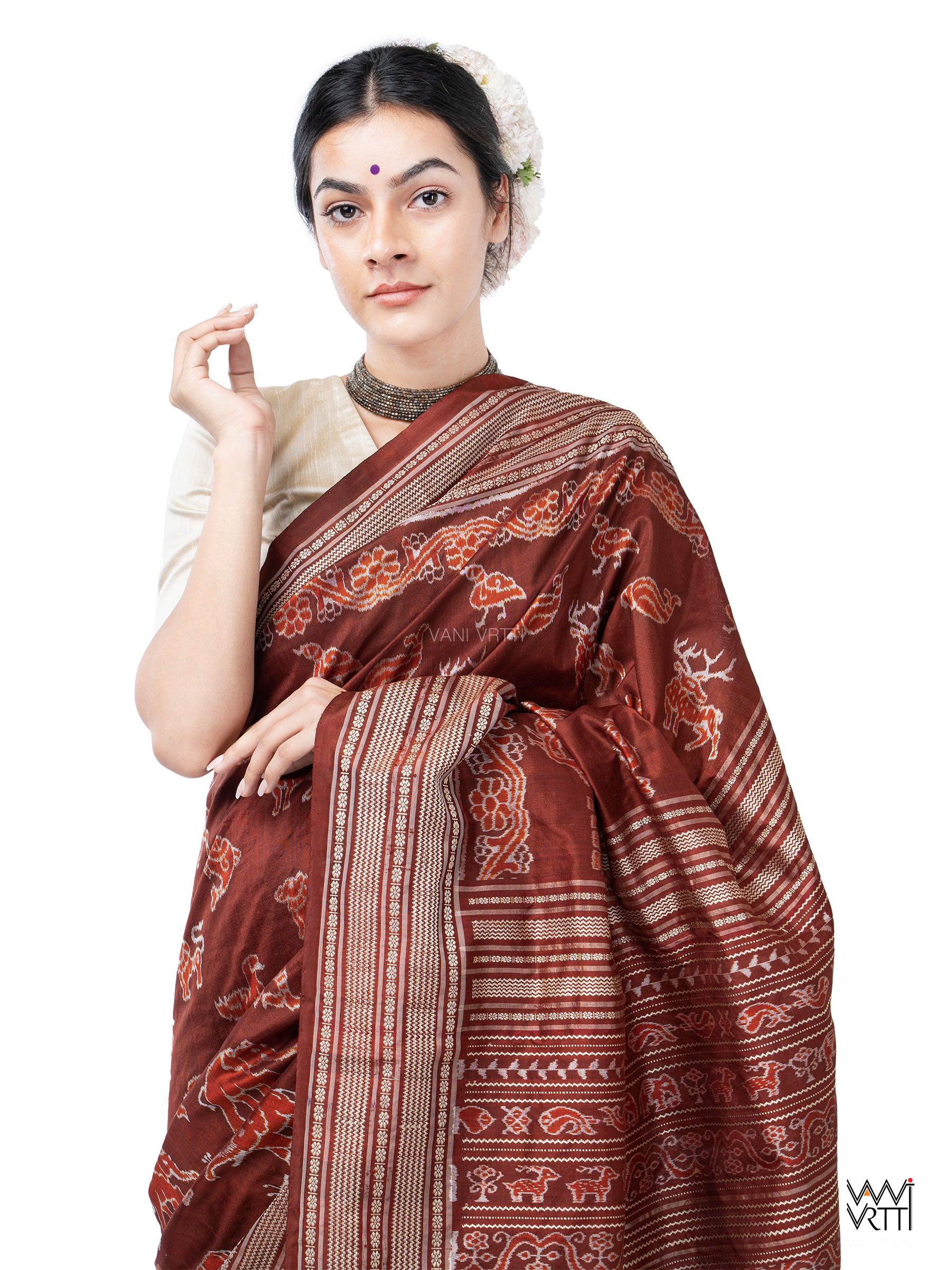 Madder Red Vanya Jeevan Prakritik Natural Dyed Mulberry Silk Ikat Saree