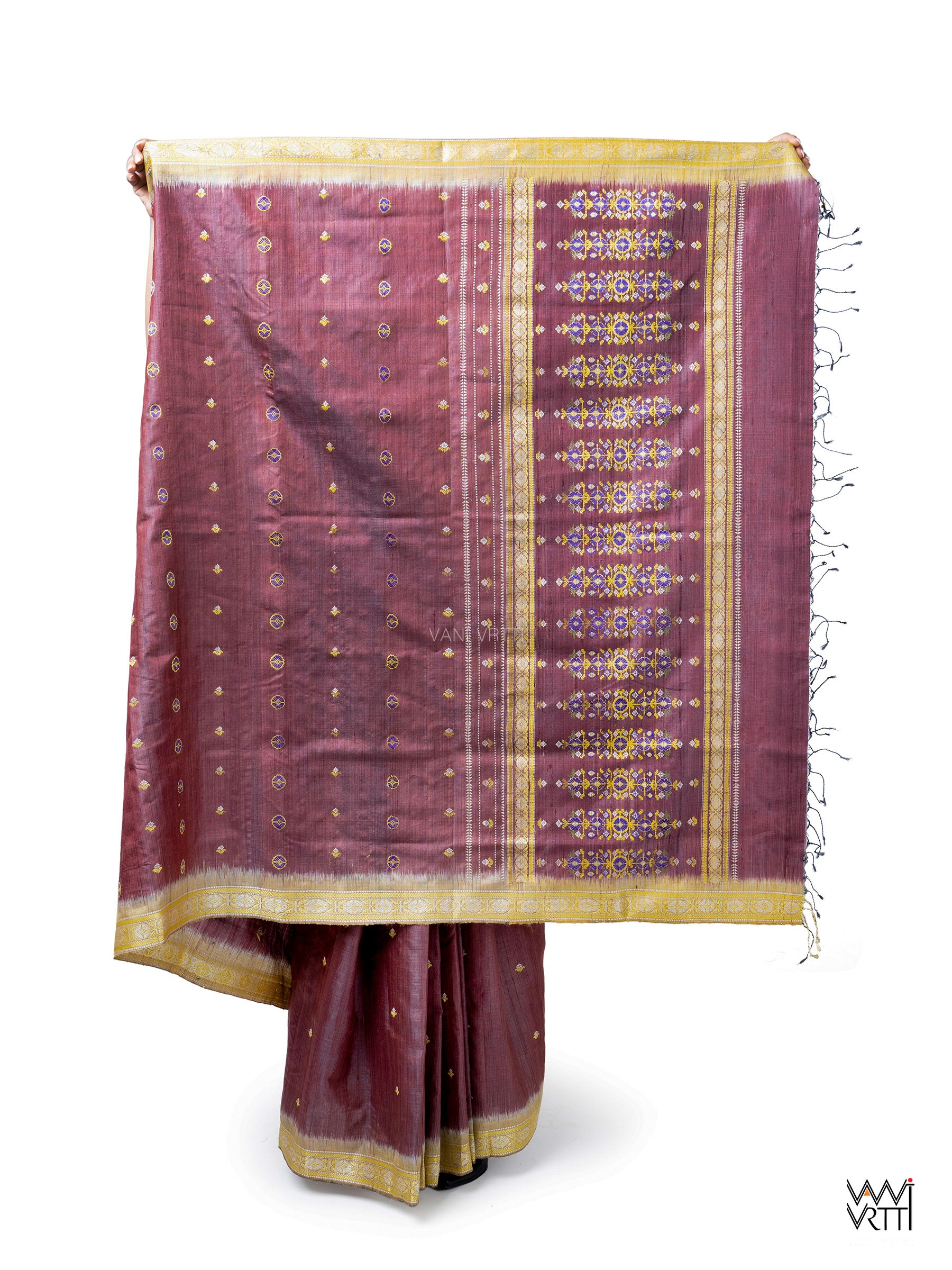 Brown Brahma Kamal Master Weave Exclusive Handspun Tussar Silk Saree