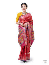 Tomato Red Magenta Veena Pani Lata Master Weave Exclusive Handspun Tussar Silk Saree