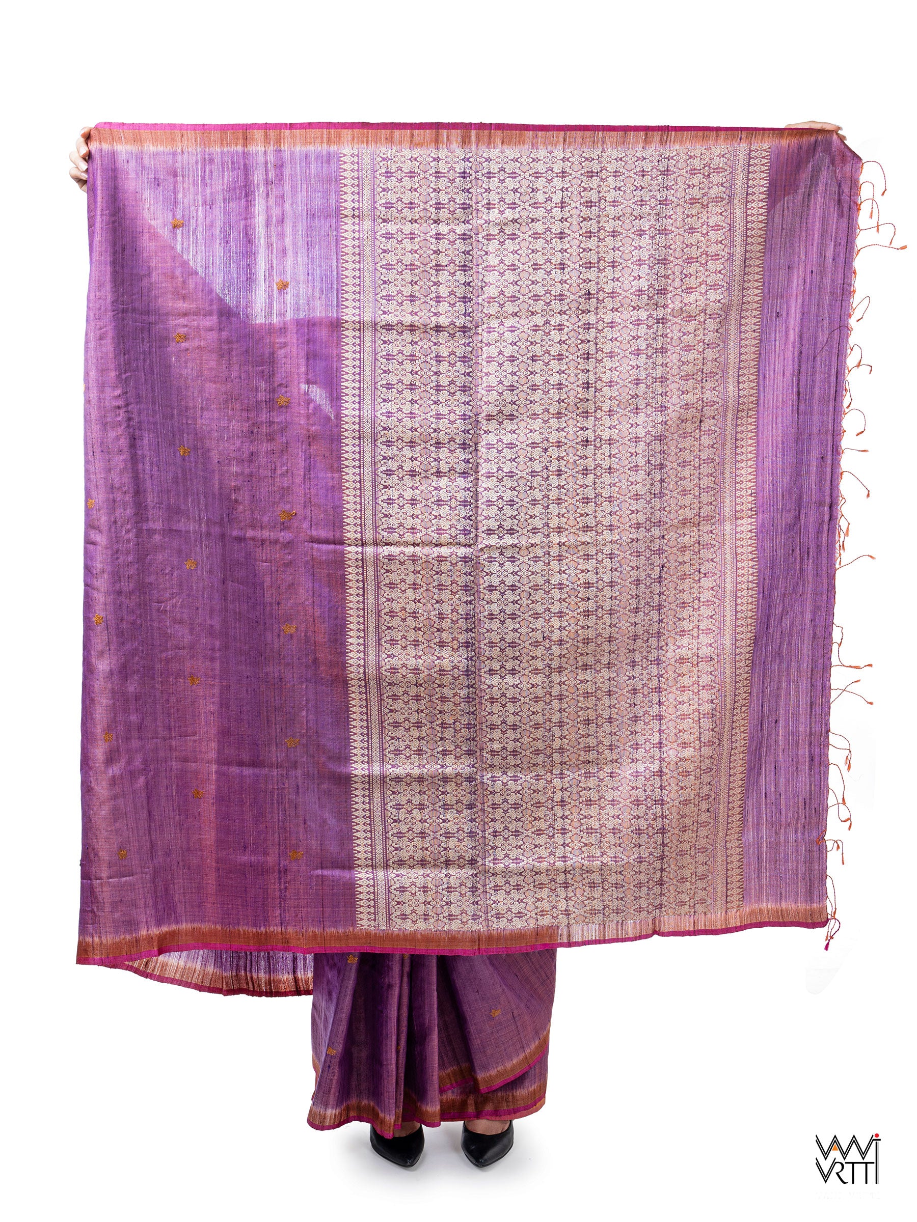 Purple Rust Nabh Butterfly Handspun Tussar Silk Sari