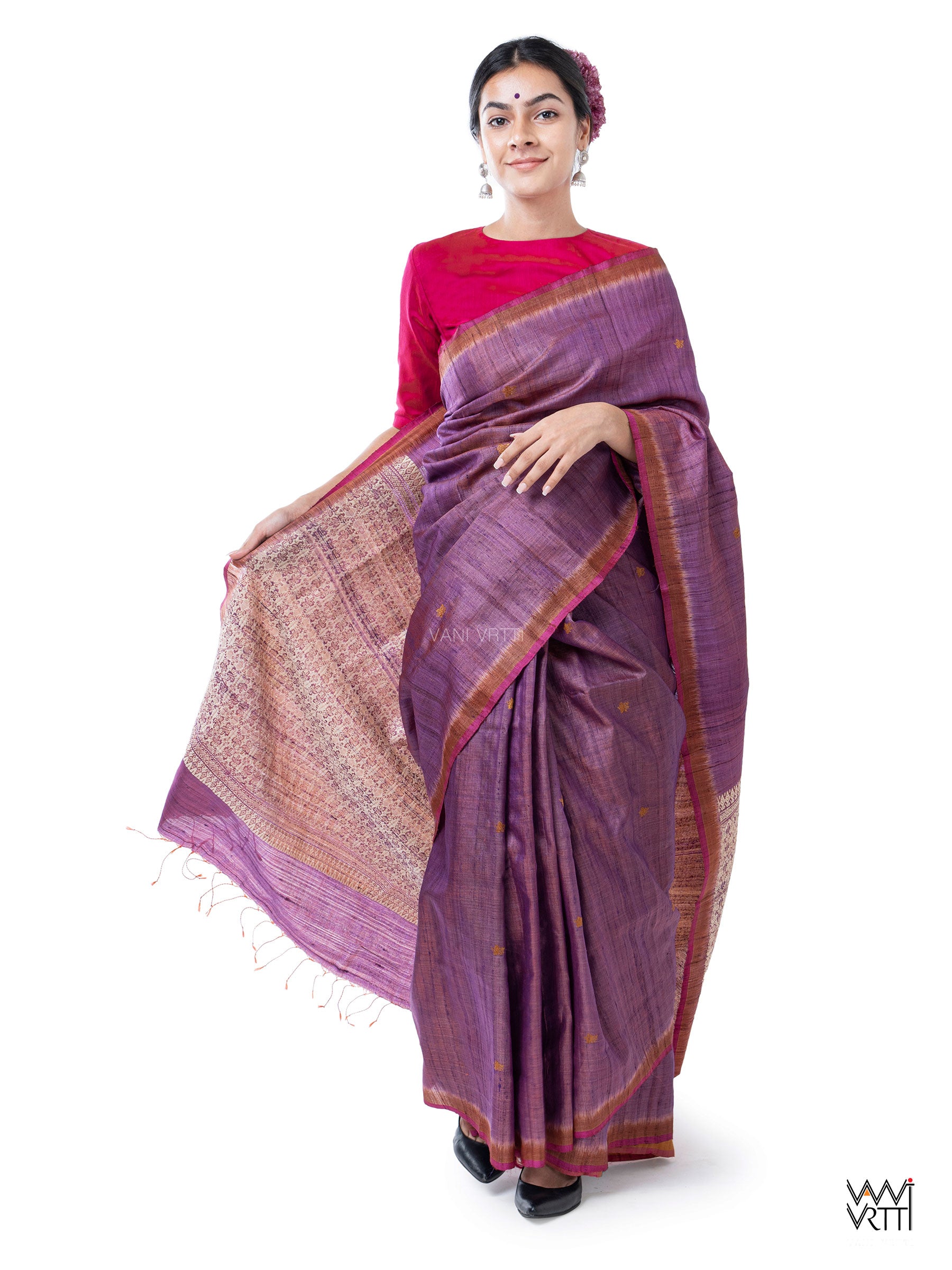 Purple Rust Nabh Butterfly Handspun Tussar Silk Sari