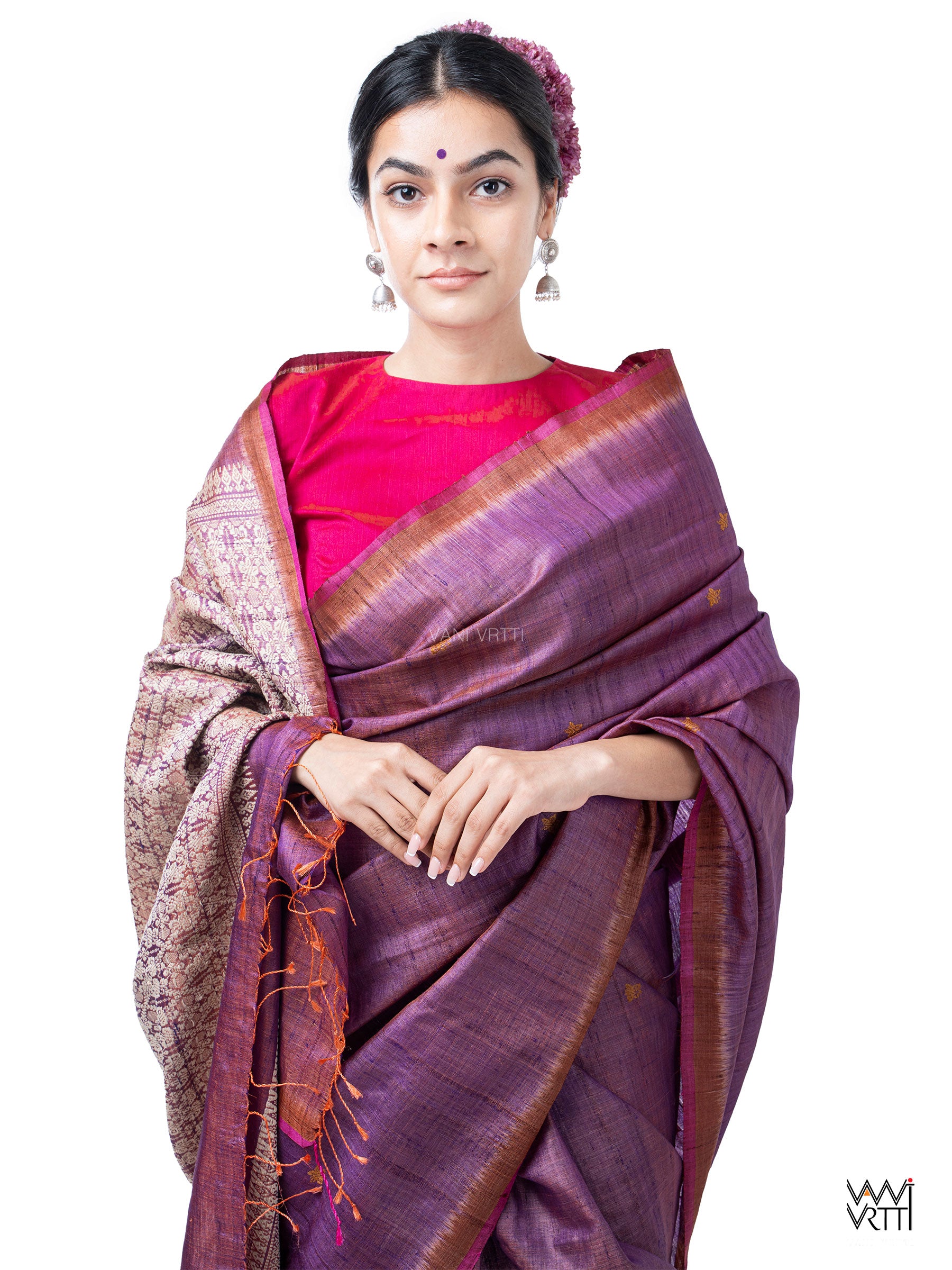 Purple Rust Nabh Butterfly Handspun Tussar Silk Sari