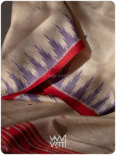 Off White Purple Red Nadi Handspun Tussar Silk Saree
