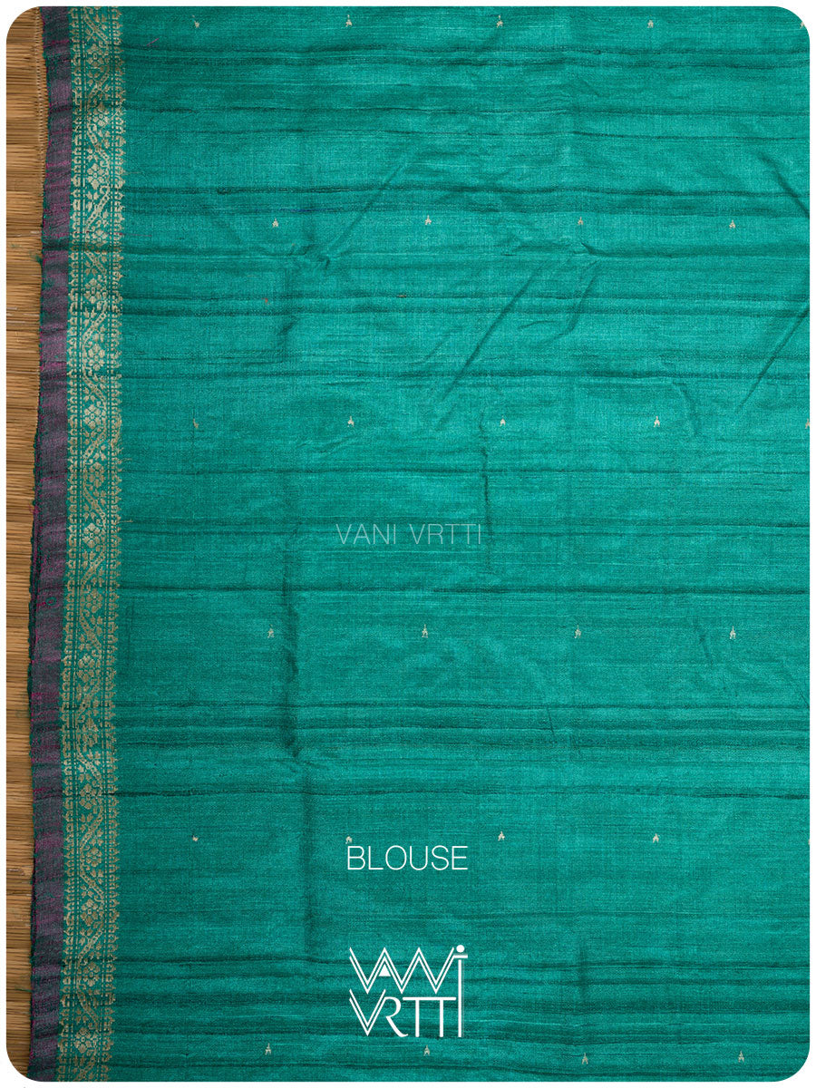 Peacock Blue Madhumalati Handspun Tussar Silk Saree